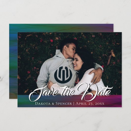 ウィス鮮やか |ダーク宝石トーン水彩写真 セーブザデート (正面/裏面)