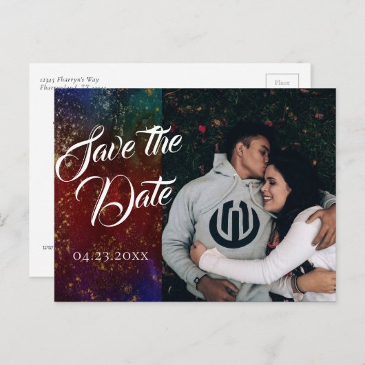 ウィス鮮やか |ダーク・ジュエル・トー結婚ン写真の日付 案内ポストカード (正面/裏面)