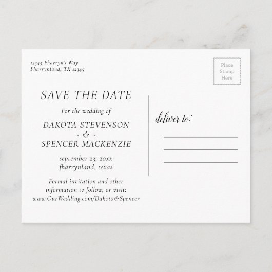 ウィス鮮やか |ダーク・ジュエル・トー結婚ン写真の日付 案内ポストカード (裏面)