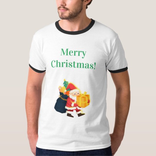 ウィズクリスマスプリントジョイお祝いリンガー Tシャツ (正面)