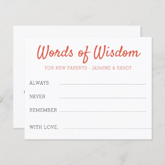 ウィズダム・フィエスタ新父母ベビーシャワーの言葉 (正面/裏面)