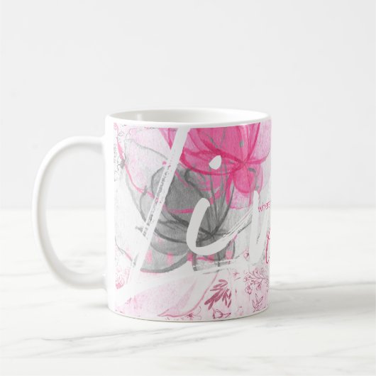 ウィズドピンク花の水彩文字体裁 コーヒーマグカップ (左)