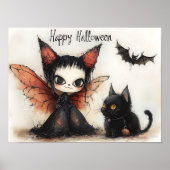 ウィズミゴス ハロウィーン フェアリーと黒猫の壁掛けアート ポスター (正面)