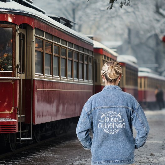 ウィズユーメリークリスマスレトロホワイトタイポグラフィ デニムジャケット