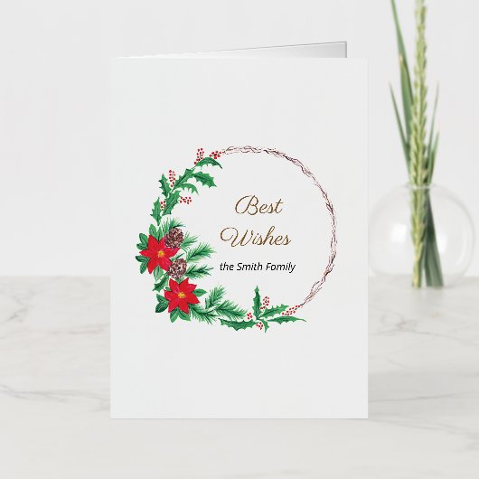 ウィズ最高のレッドフラワーリース 箔グリーティングカード (正面)