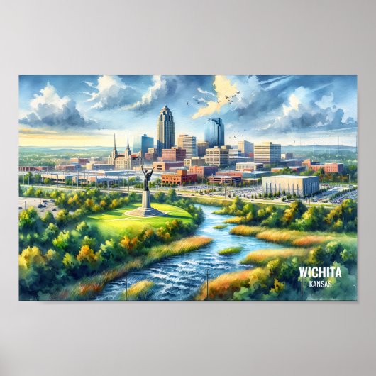 ウィチタカンザス有名な旅行の場所の水色 ポスター (正面)