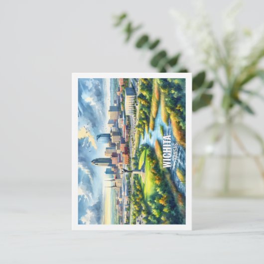 ウィチタカンザスUSA有名な旅行の場所の水色 ポストカード (スタンド正面)