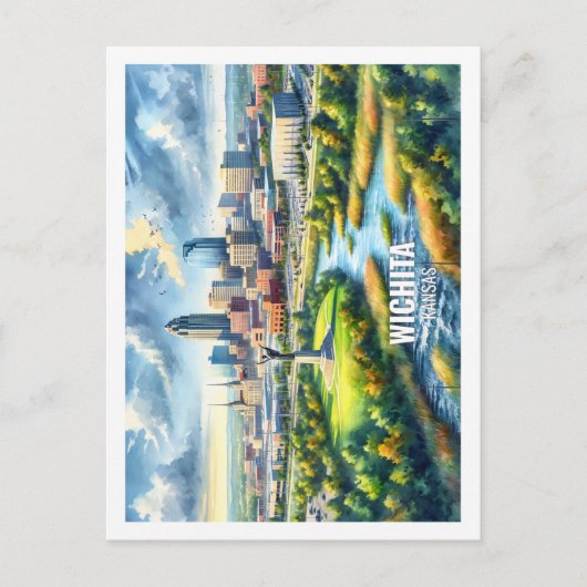 ウィチタカンザスUSA有名な旅行の場所の水色 ポストカード (正面)