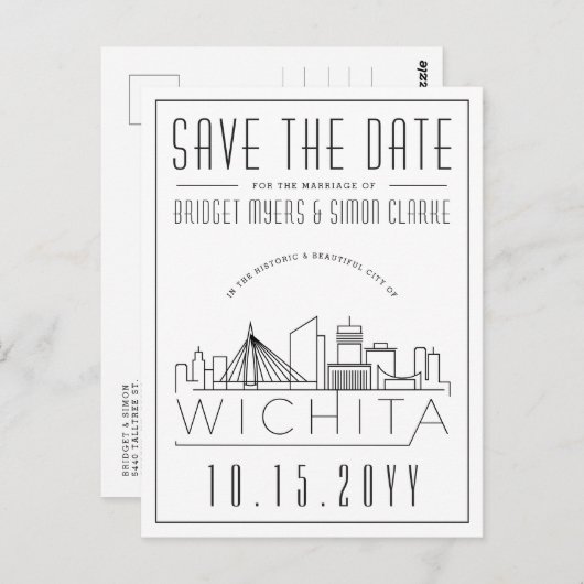 ウィチタ結婚ス |スタイル設定されたスカイライン日付を保存 ポストカード (正面/裏面)