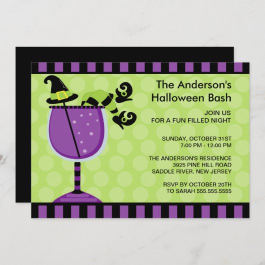 ウィッおもしろいチカクテルハローウィンパーティ招待状 招待状 (正面/裏面)
