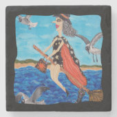 ウィッおもしろいチ飛んでいるブロムキャットシーグルスビーチ ストーンコースター (正面)