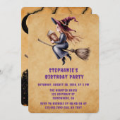 ウィッお洒落チ飛んでいるブルームガールバースデーパーティー 招待状 (正面/裏面)