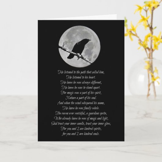 ウィッカインスパイアハッピーバースデー詩のレイブンと月 カード (黄色い花)