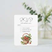 ウィッカーバスケットに入ったフレッシュ結婚イチゴ 出欠カード (スタンド正面)