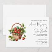 ウィッカーバスケットに入ったフレッシュ結婚イチゴ 招待状 (正面/裏面)