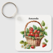 ウィッカーバスケットに入った新鮮なイチゴ キーホルダー (正面)
