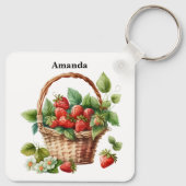 ウィッカーバスケットに入った新鮮なイチゴ キーホルダー (裏面)