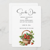 ウィッカーバスケットに入った新鮮なイチゴ セーブザデート (正面/裏面)