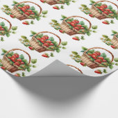 ウィッカーバスケットに入った新鮮なイチゴ ラッピングペーパー (角)