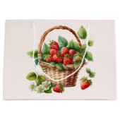 ウィッカーバスケットに入った新鮮なイチゴ ラージペーパーバッグ (正面)