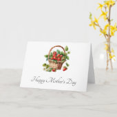 ウィッカーバスケットのお母さんの日に生のイチゴ カード (黄色い花)