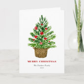 ウィッカーバスケットの水色クリスマスツリー シーズンカード (正面)