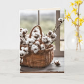 ウィッカーバスケットの綿束 カード (黄色い花)