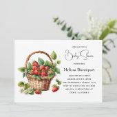 ウィッカーバスケットの赤ちゃんシャワーに新鮮なイチゴ 招待状 (スタンド正面)