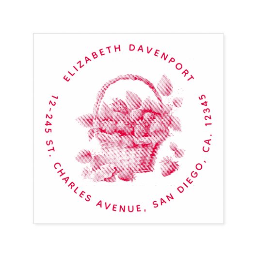 ウィッカーバスケットアドレスの新鮮なイチゴ セルフインキングスタンプ (デザイン)