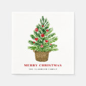 ウィッカーバスケット上のクリスマスツリーのクリスマスパーティー スタンダードカクテルナプキン (正面)
