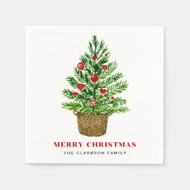 ウィッカーバスケット上のクリスマスツリーのクリスマスパーティー スタンダードカクテルナプキン