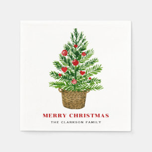 ウィッカーバスケット上のクリスマスツリーのクリスマスパーティー スタンダードカクテルナプキン