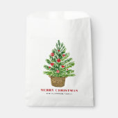 ウィッカーバスケット上のクリスマスツリーのクリスマスパーティー フェイバーバッグ (正面)