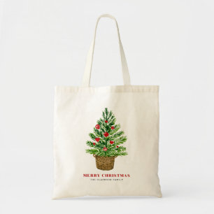 ウィッカーバスケット上のクリスマスツリーカスタムクリスマス トートバッグ
