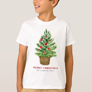 ウィッカーバスケット上のクリスマスツリーカスタムクリスマス Tシャツ