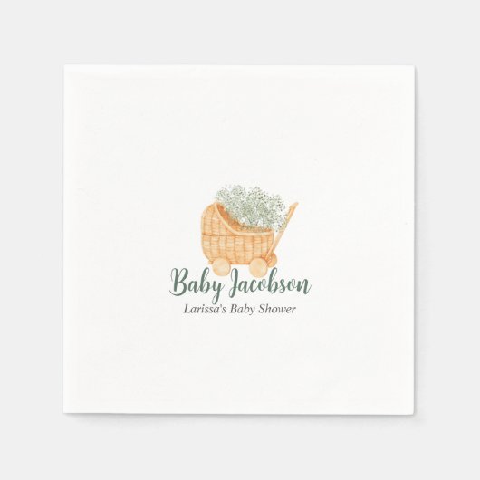 ウィッカー&ベビーの息 – Sage Green スタンダードカクテルナプキン (正面)