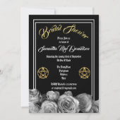 ウィッカ信者の星形五角形の黒の花柄のブライダルシャワー 招待状 (正面)