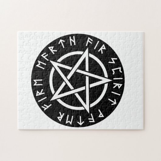 ウィッカ信者の黒いRunic五芒星 ジグソーパズル (横)