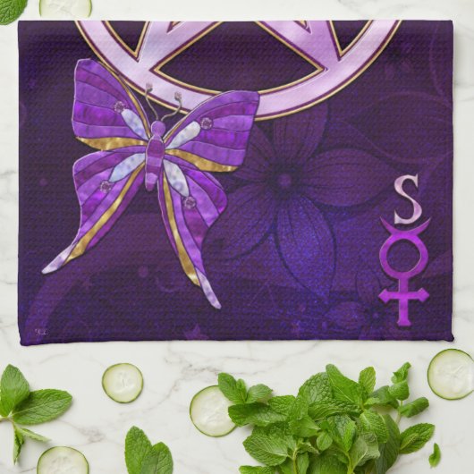 ウィッカ信者アメジストジュエリドバタフライアート キッチンタオル (折り畳み)