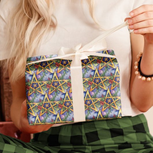 ウィッカ信者ウィンター至ユール(キリスト降誕祭)ホリー星形五角形 ラッピングペーパー