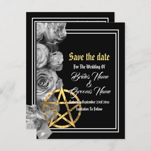 ウィッカ信者ブラックウェディングは日付を保存 案内ポストカード (正面/裏面)