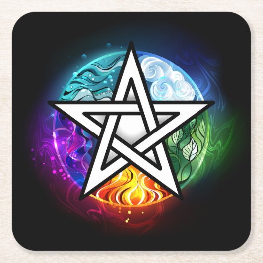 ウィッカ信者ペンタグラム スクエアペーパーコースター (正面)