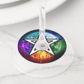 ウィッカ信者ペンタグラム ワイングラスタグ (クローズアップ)