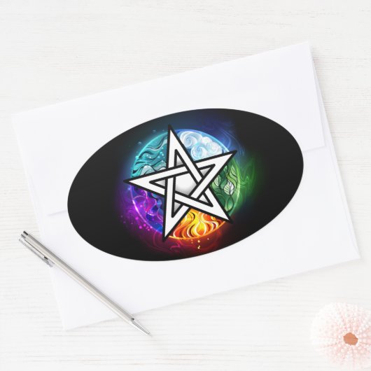 ウィッカ信者ペンタグラム 楕円形シール (封筒)
