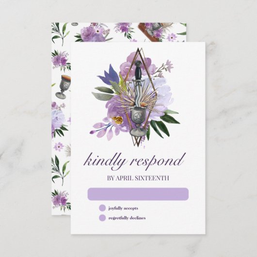 ウィッカ信者ユニオンハンドスティングパープルエレガントフローラ 出欠カード (正面/裏面)