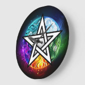 ウィッカ信者五星 ラージ壁時計 (傾斜)