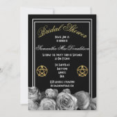 ウィッカ信者星形五角形ブラックフローラブライダルシャワー 招待状 (正面)