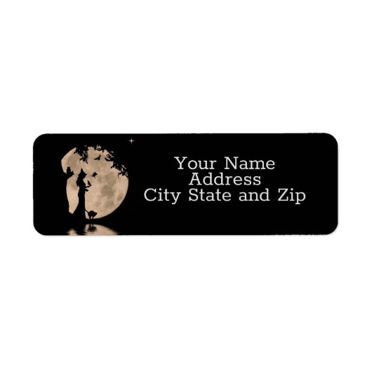 ウィッカ魔女とレイヴンフクロウ猫かわいい差出人住所 ラベル (正面)