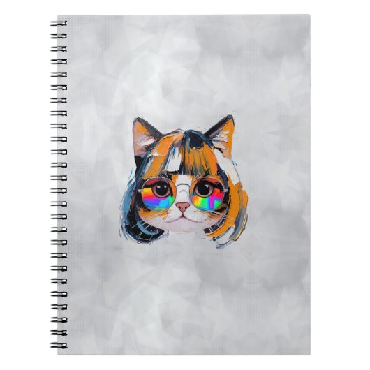 ウィッグとサングラスの猫 (絵画 #2) ノートブック (正面)
