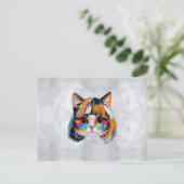 ウィッグとサングラスをかけた猫 (絵画 #2) ポストカード (スタンド正面)
